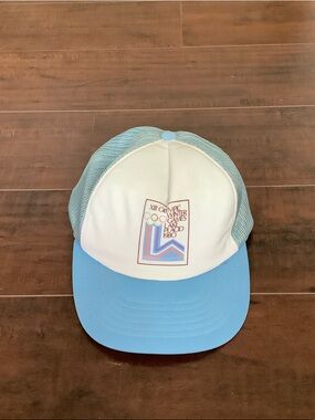 Vintage 1980 Winter Olympics Trucker Hat Blue White Mesh Snapback USA Olympics